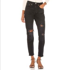 Levi’s 501 Button Fly Black Wash Tapered Jeans